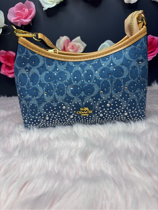 Source Unknown Handbags - Blue Denim Mini Shoulder Bag with Tan Trim and Gold Hardware